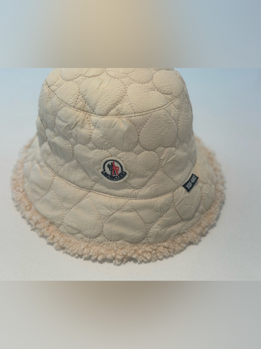 Moncler Reversible Teddy Bucket Hat Cream Sherpa Quilted Logo